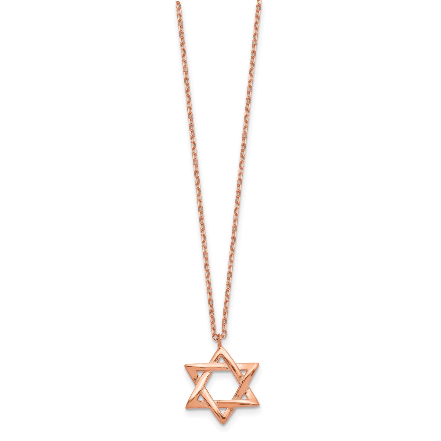 Sterling Silver Rose-tone Star of David 16.5 inch Necklace with 1 inch extension
