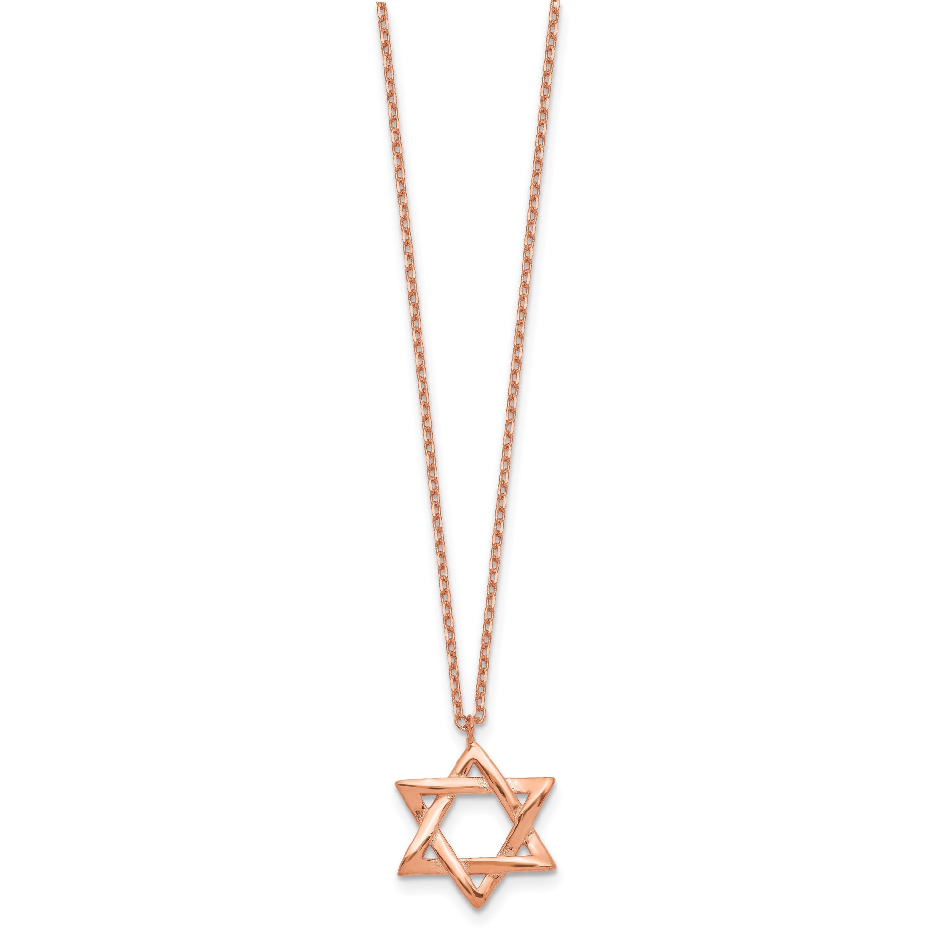 Sterling Silver Rose-tone Star of David 16.5 inch Necklace with 1 inch extension