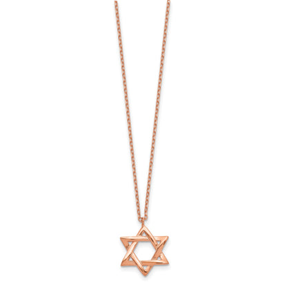 Sterling Silver Rose-tone Star of David 16.5 inch Necklace with 1 inch extension
