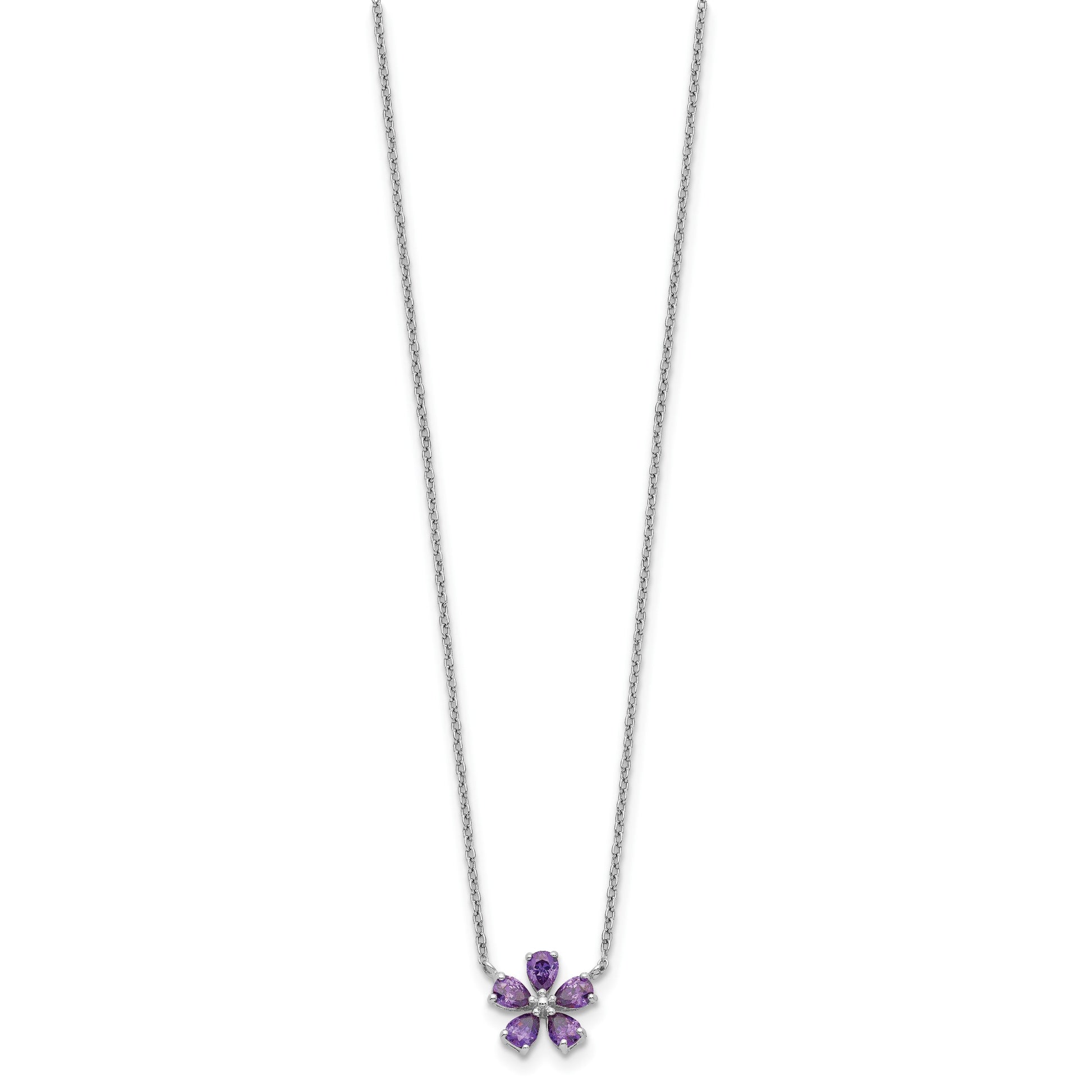 Sterling Silver Purple CZ Flower Necklace