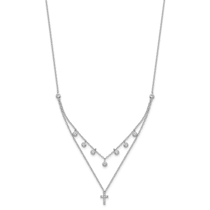 Sterling Silver Rhodium-plated CZ Cross w/ 2in ext. Necklace