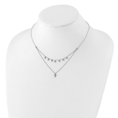 Sterling Silver Rhodium-plated CZ Cross w/ 2in ext. Necklace