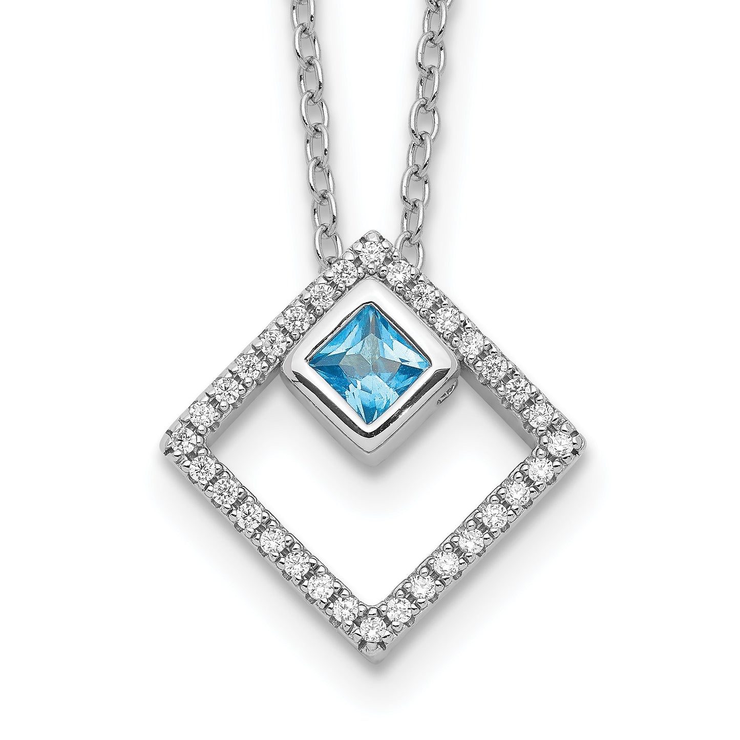 Sterling Silver RH-plated 5mm CZ and Spinel w/1in. Ext. Necklace
