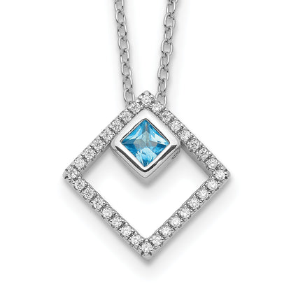 Sterling Silver RH-plated 5mm CZ and Spinel w/1in. Ext. Necklace