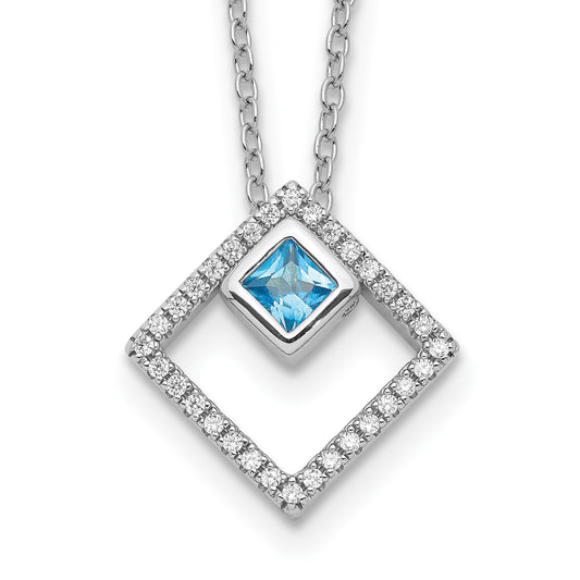 Sterling Silver RH-plated 5mm CZ and Spinel w/1in. Ext. Necklace