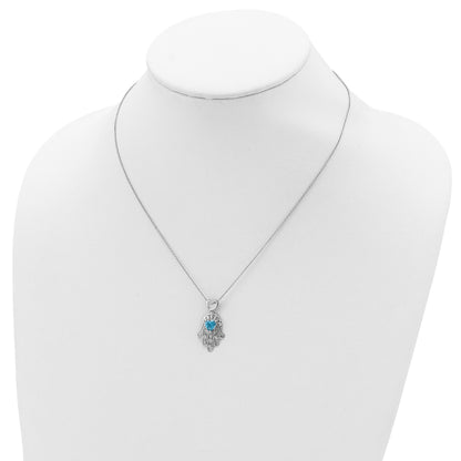 Sterling Silver Blue and Clear CZ Hamsa Necklace