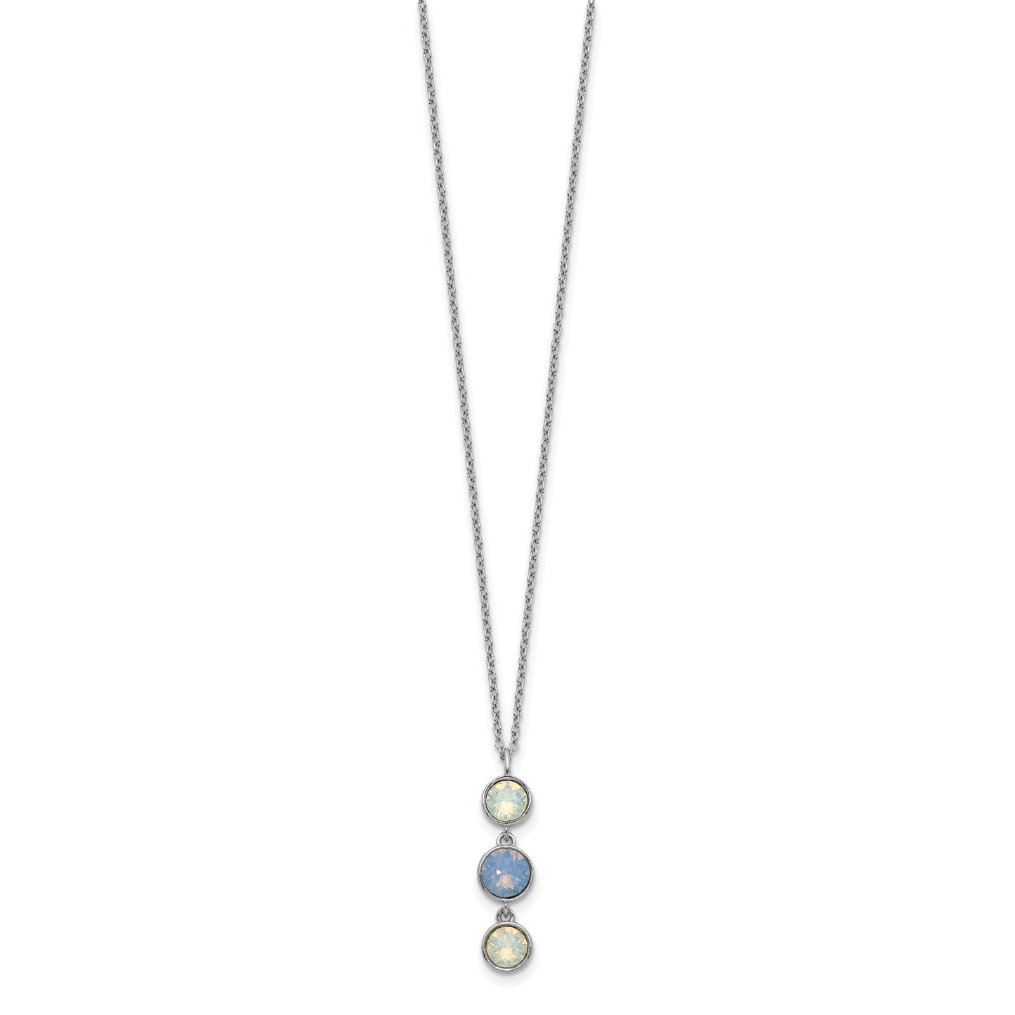 Sterling Silver Rhod-plated Blue and White Crystal w/ 2in ext Necklace