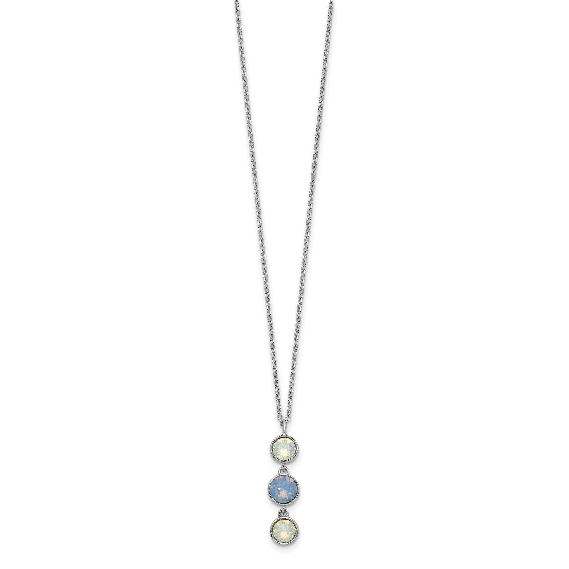Sterling Silver Rhod-plated Blue and White Crystal w/ 2in ext Necklace