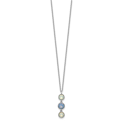 Sterling Silver Rhod-plated Blue and White Crystal w/ 2in ext Necklace