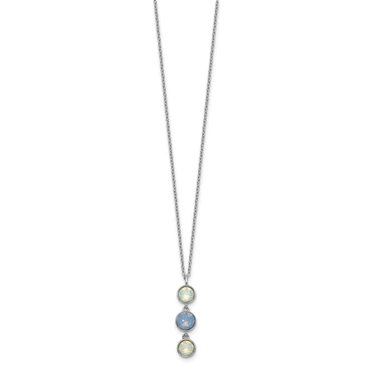 Sterling Silver Rhod-plated Blue and White Crystal w/ 2in ext Necklace