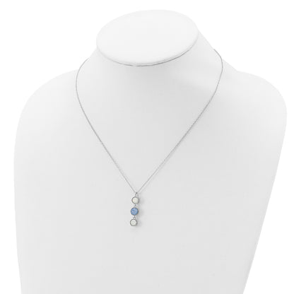 Sterling Silver Rhod-plated Blue and White Crystal w/ 2in ext Necklace