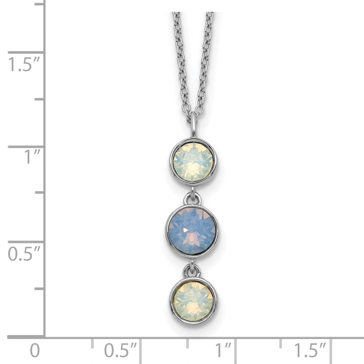 Sterling Silver Rhod-plated Blue and White Crystal w/ 2in ext Necklace