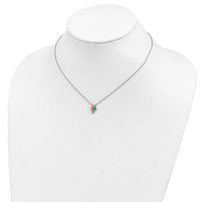 Sterling Silver Polished & Textured Multi-color Enameled Ice Cream Cone with 2 Inch Extension Children's Necklace