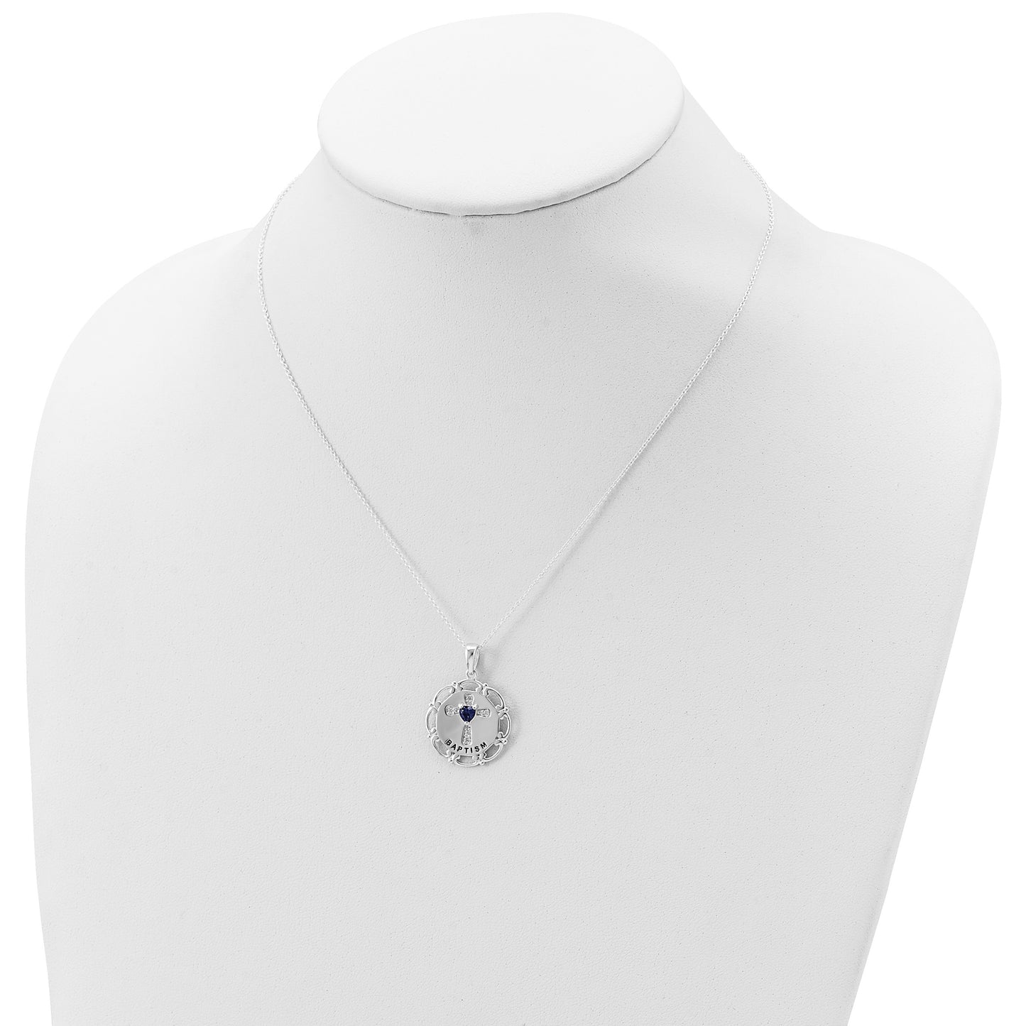 Sterling Silver Enameled Blue & Clear CZ Cross Necklace