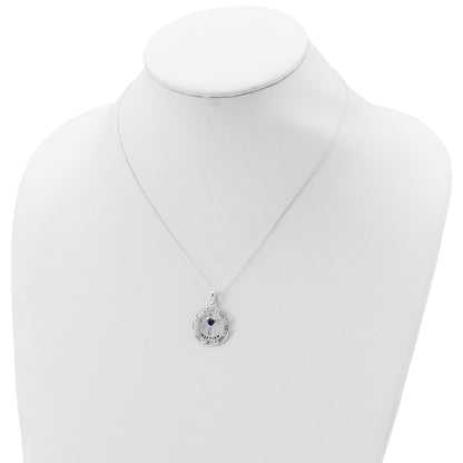 Sterling Silver Enameled Blue & Clear CZ Cross Necklace