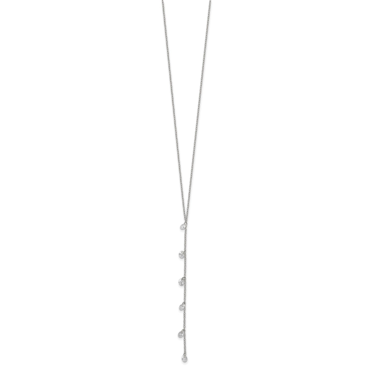 Sterling Silver Rhodium-plated CZ Dangle w/ 2in ext. Necklace