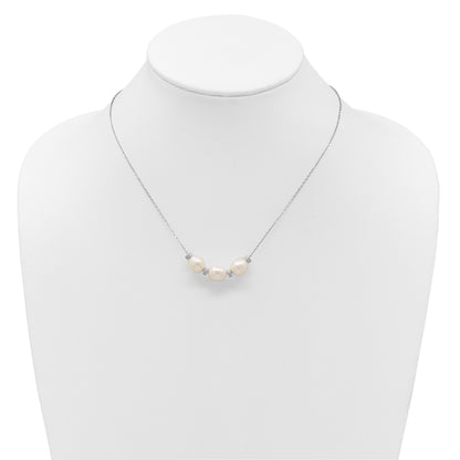 Sterling Silver Rhodium-plated CZ Bead/FWC Pearl w/ 2in ext. Necklace