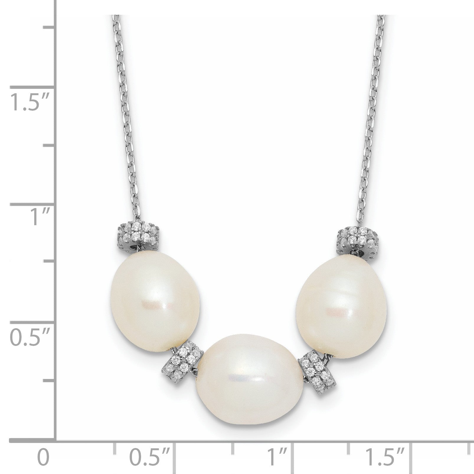 Sterling Silver Rhodium-plated CZ Bead/FWC Pearl w/ 2in ext. Necklace
