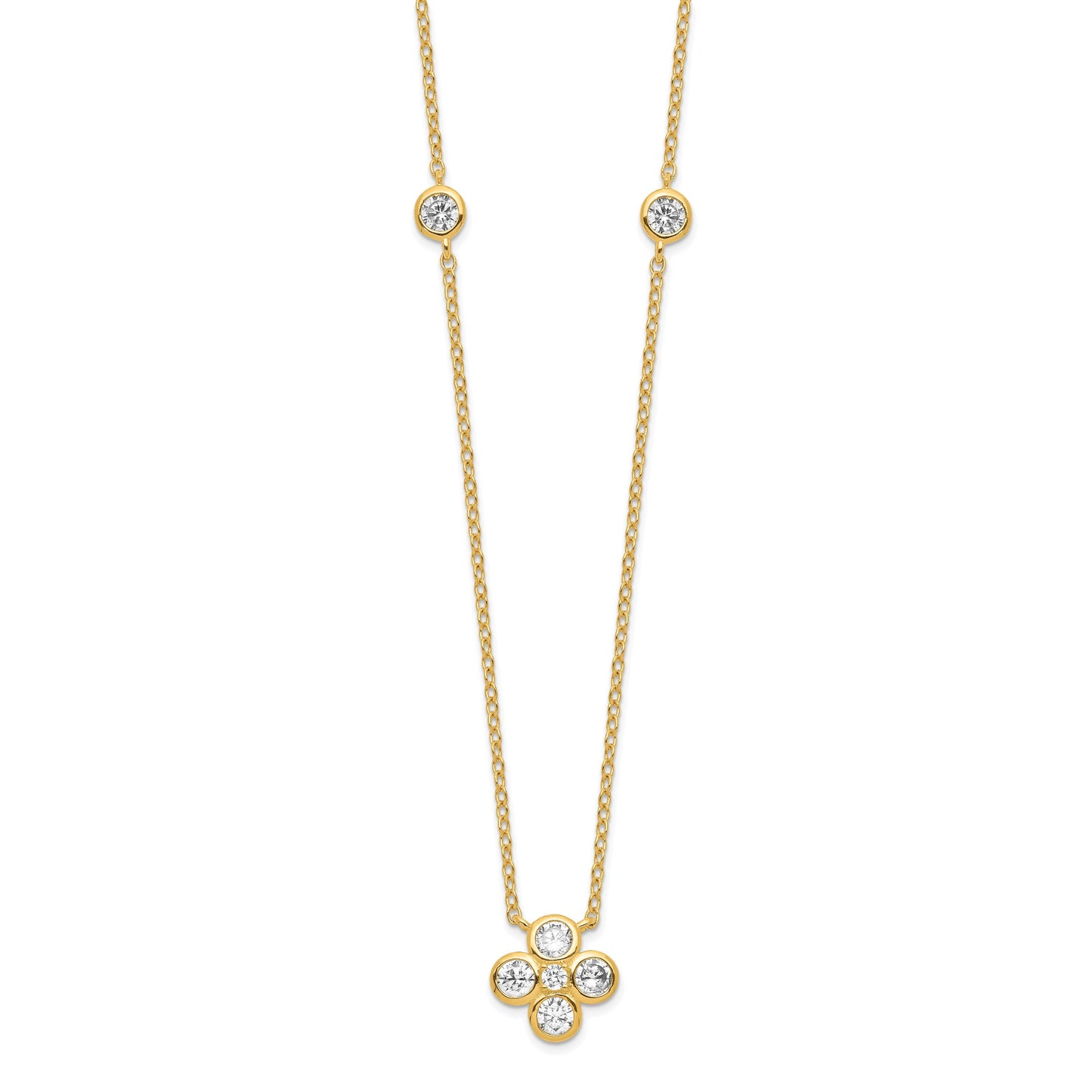 Sterling Silver 14K Gold-plated Polished CZ 18in w/2in ext. Necklace