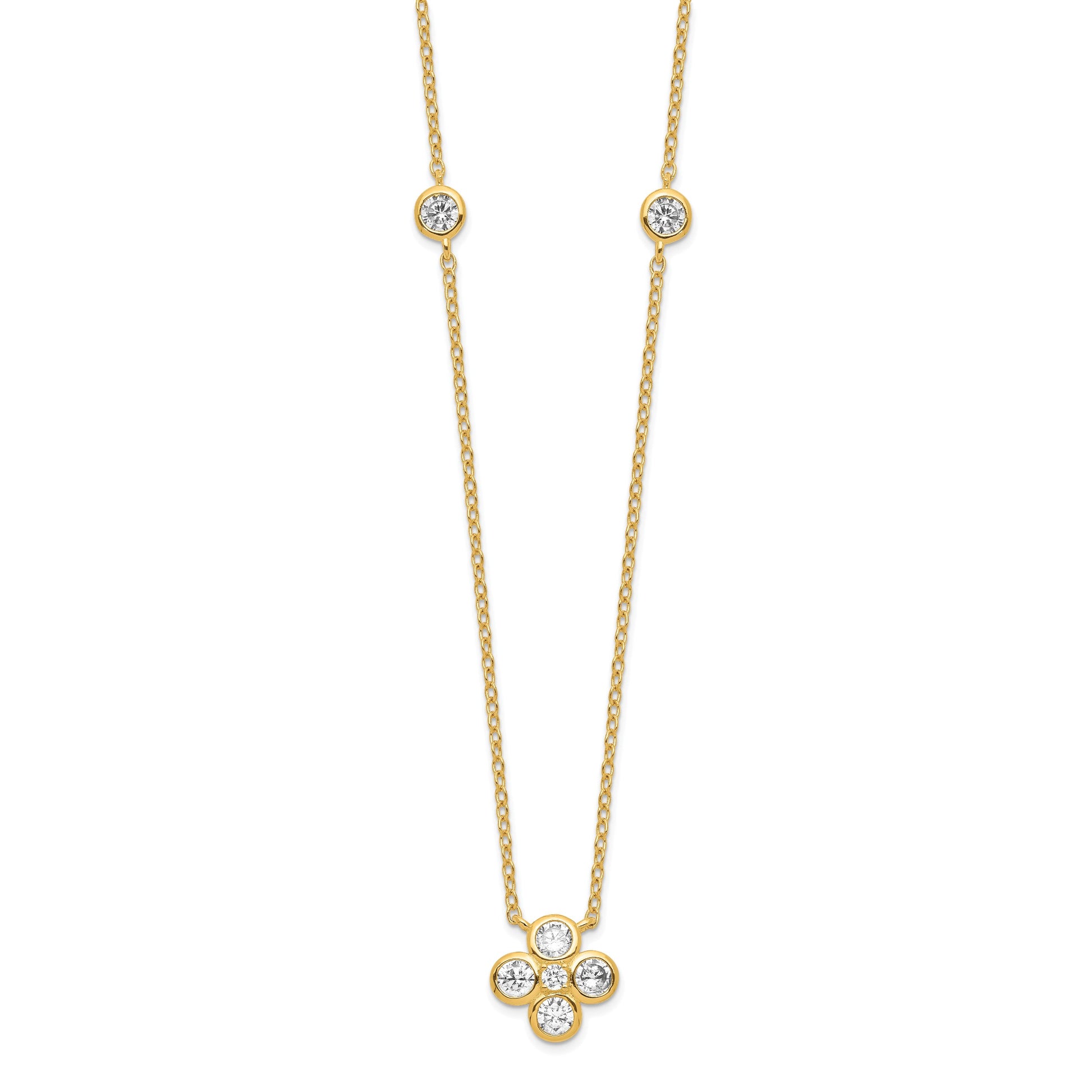 Sterling Silver 14K Gold-plated Polished CZ 18in w/2in ext. Necklace