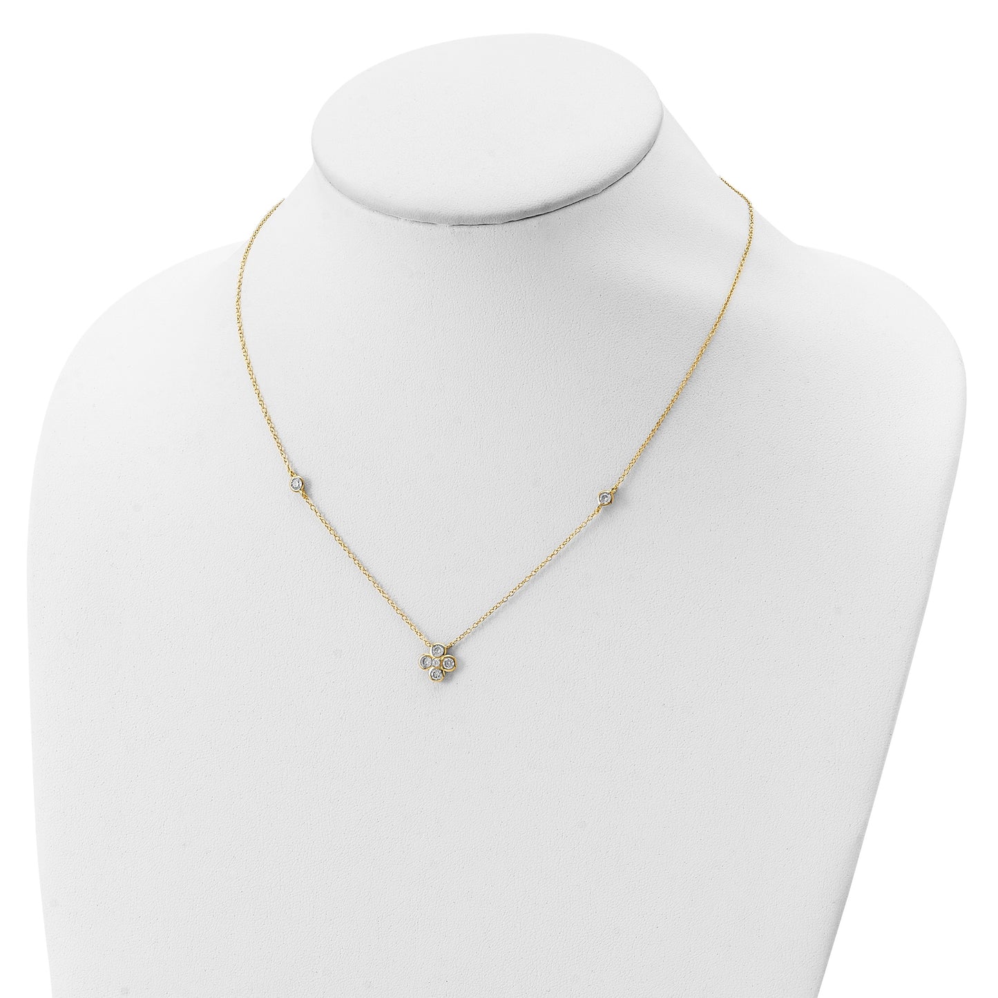 Sterling Silver 14K Gold-plated Polished CZ 18in w/2in ext. Necklace