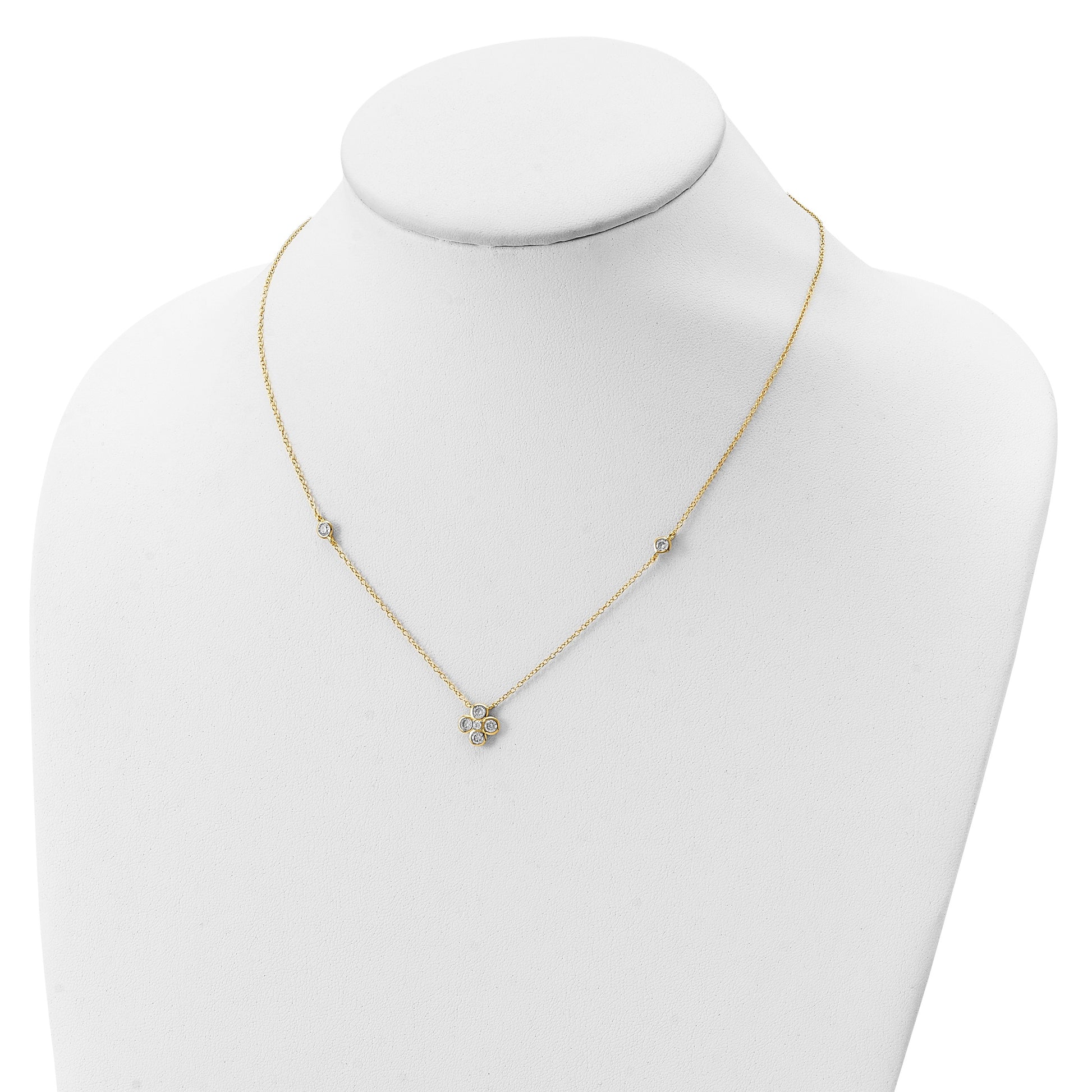 Sterling Silver 14K Gold-plated Polished CZ 18in w/2in ext. Necklace