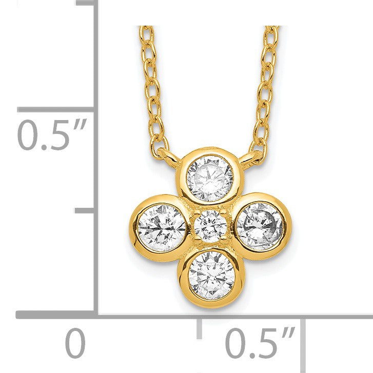 Sterling Silver 14K Gold-plated Polished CZ 18in w/2in ext. Necklace