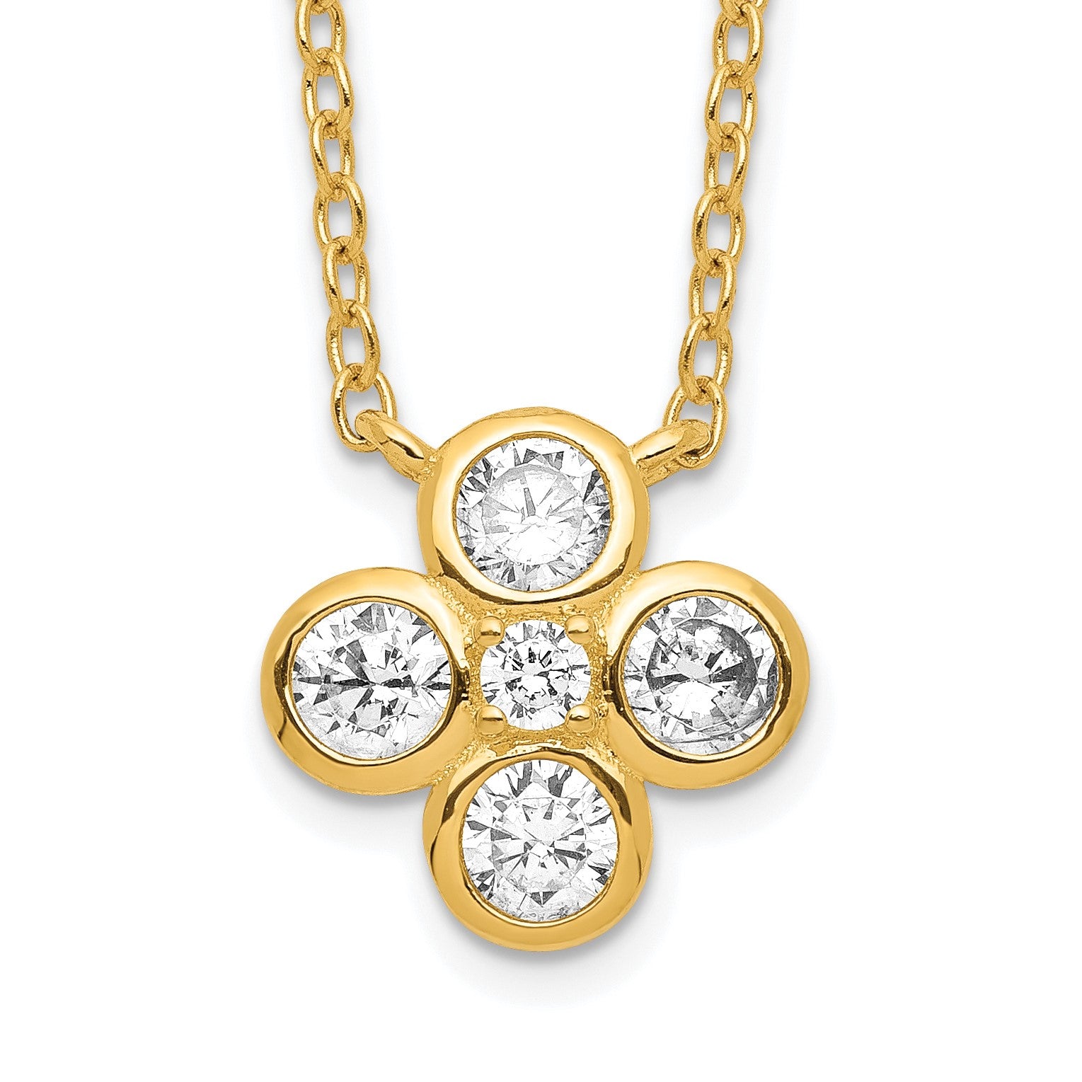 Sterling Silver 14K Gold-plated Polished CZ 18in w/2in ext. Necklace