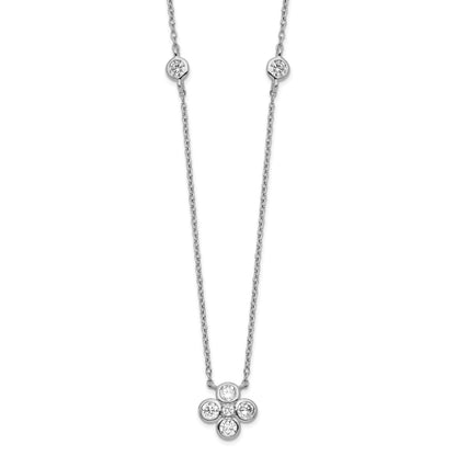 Sterling Silver Rhodium-plated Polished CZ Flower with 2in ext. Necklace