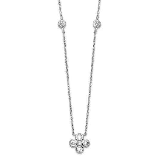 Sterling Silver Rhodium-plated Polished CZ Flower with 2in ext. Necklace