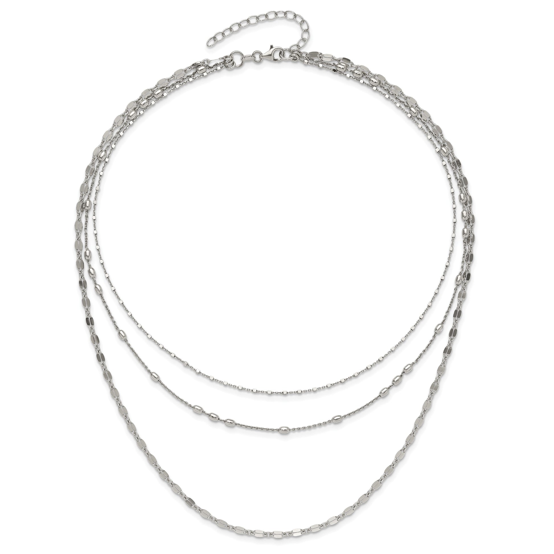 Sterling Silver Rhodium-plated Beaded Layered with 2in .ext Necklace