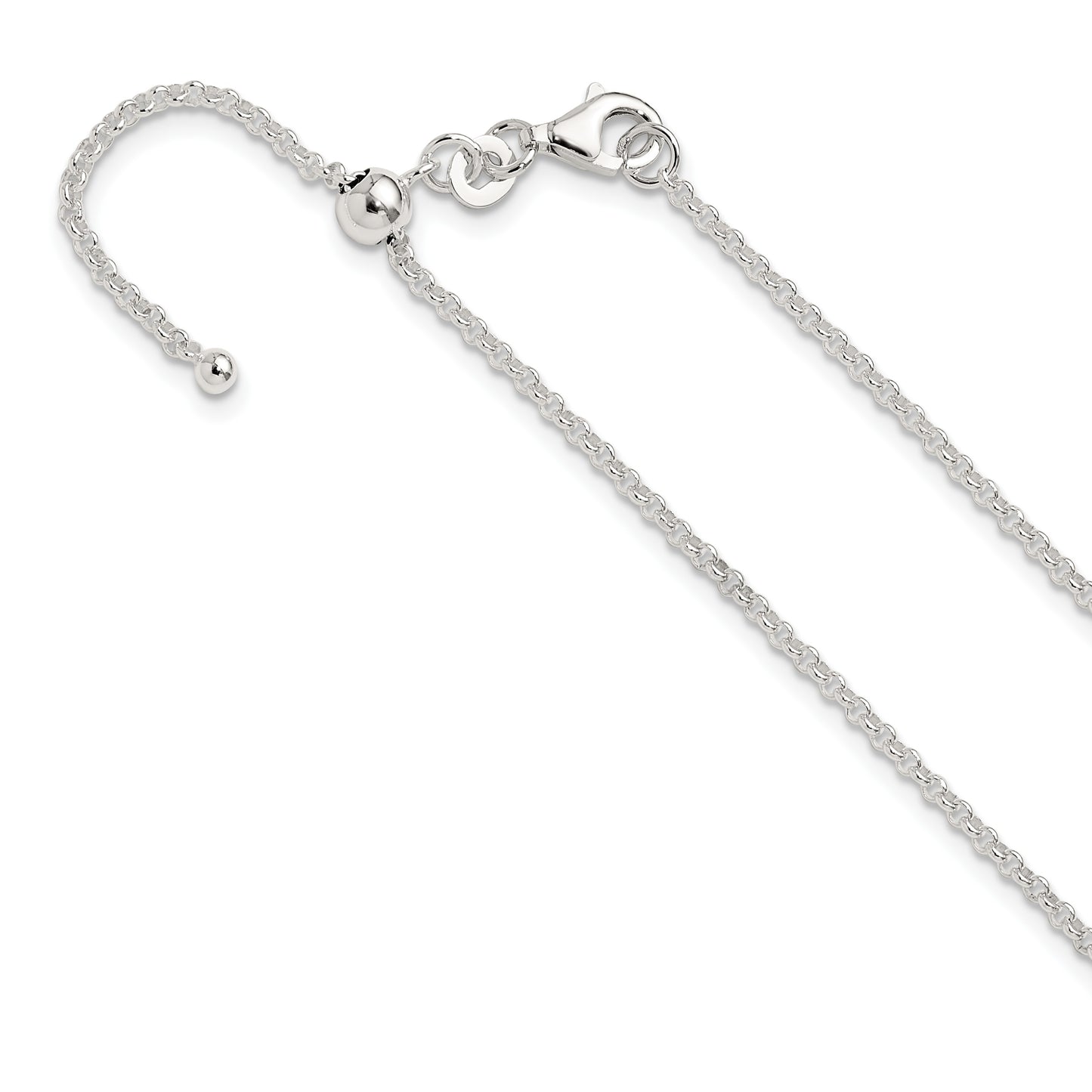 Sterling Silver Polished 1.85mm Rolo Adjustable Necklace