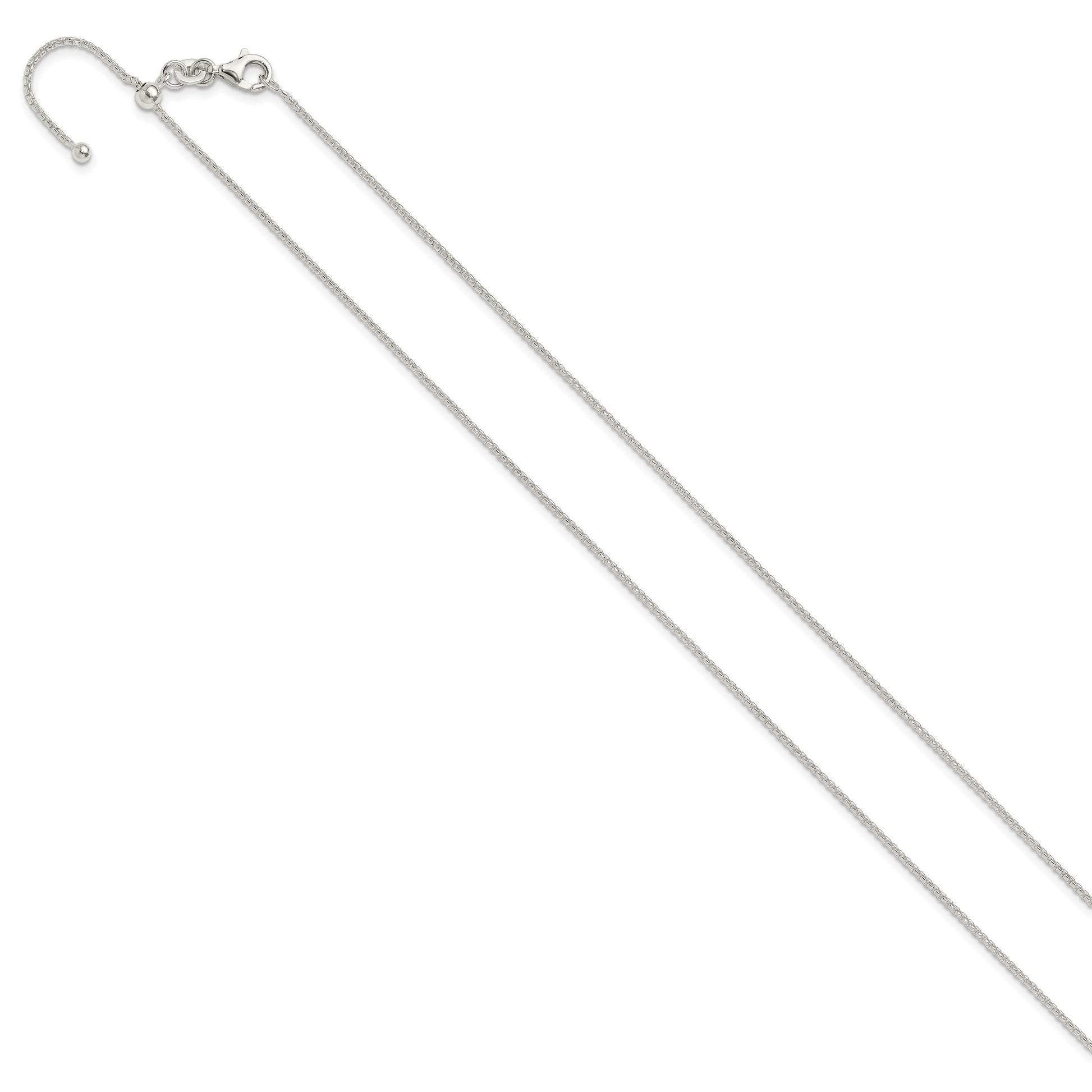 Sterling Silver Polished Round Box Adjustable Necklace