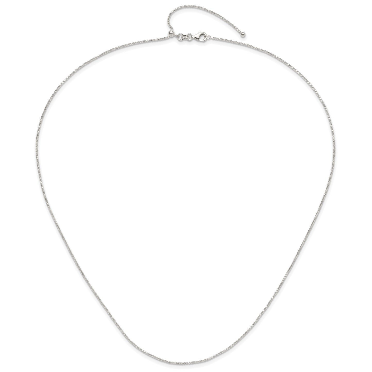 Sterling Silver Polished Round Box Adjustable Necklace