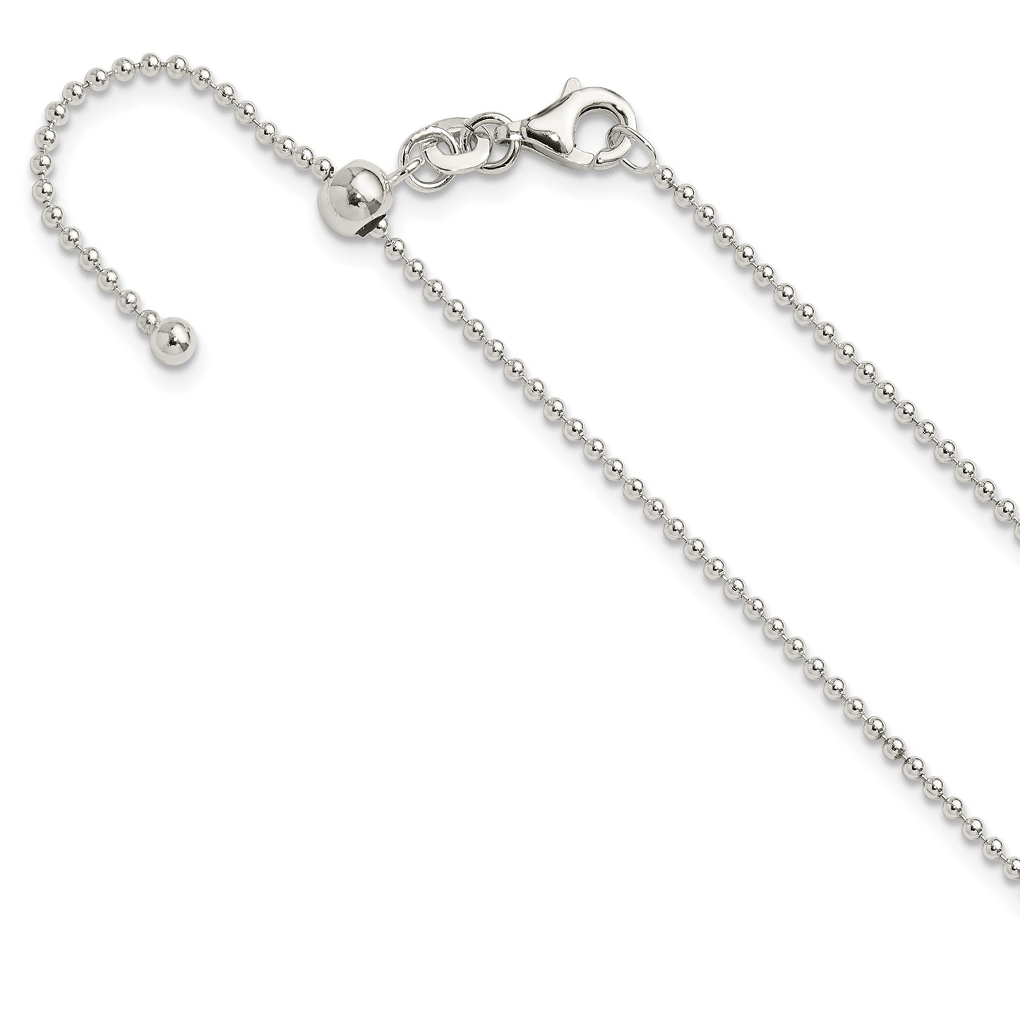 Sterling Silver Polished 1.50mm Beaded Adjustable Necklace