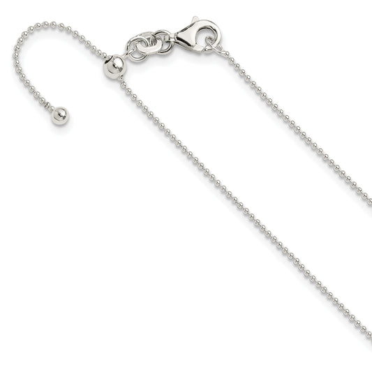 Sterling Silver Polished 1.00mm Beaded Adjustable Necklace