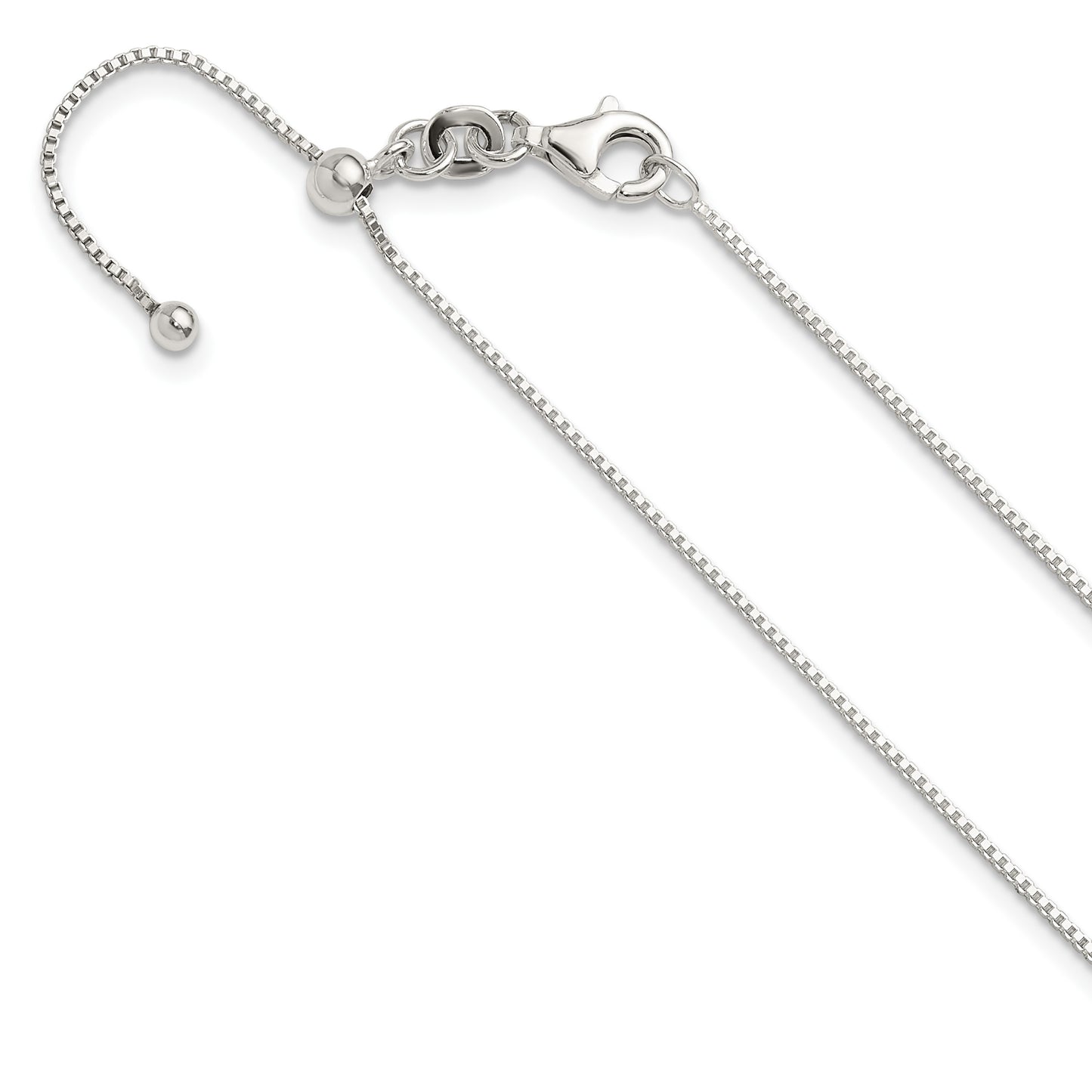 Sterling Silver Polished .90mm Box Adjustable Necklace