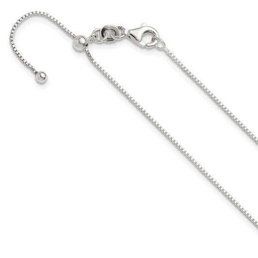 Sterling Silver Polished .90mm Box Adjustable Necklace