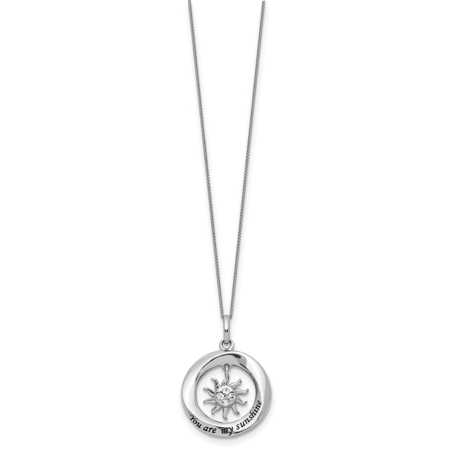 Sterling Silver Enamel YOU ARE MY SUNSHINE Crystal Sun Necklace