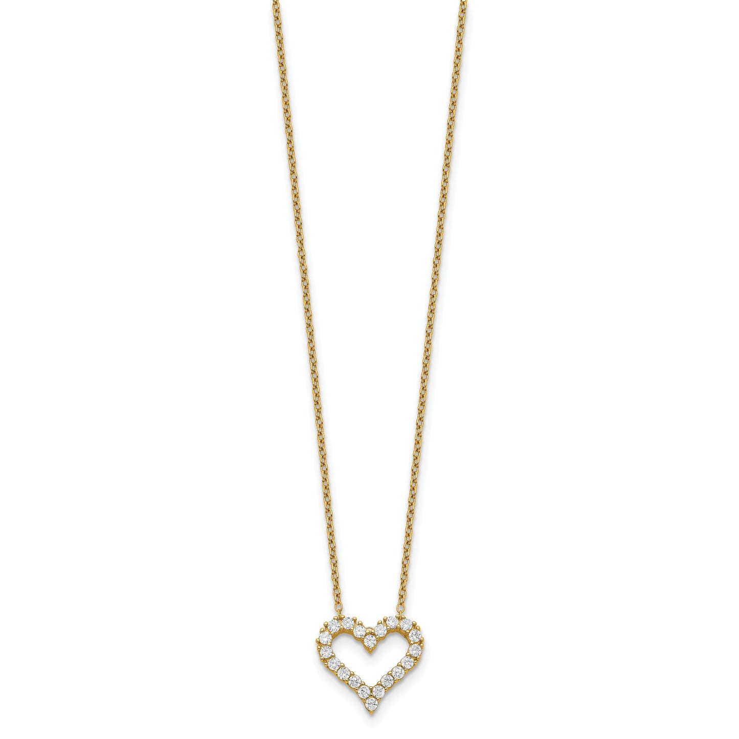 Sterling Silver Gold-platedCZ Heart w/ 2in ext. Necklace
