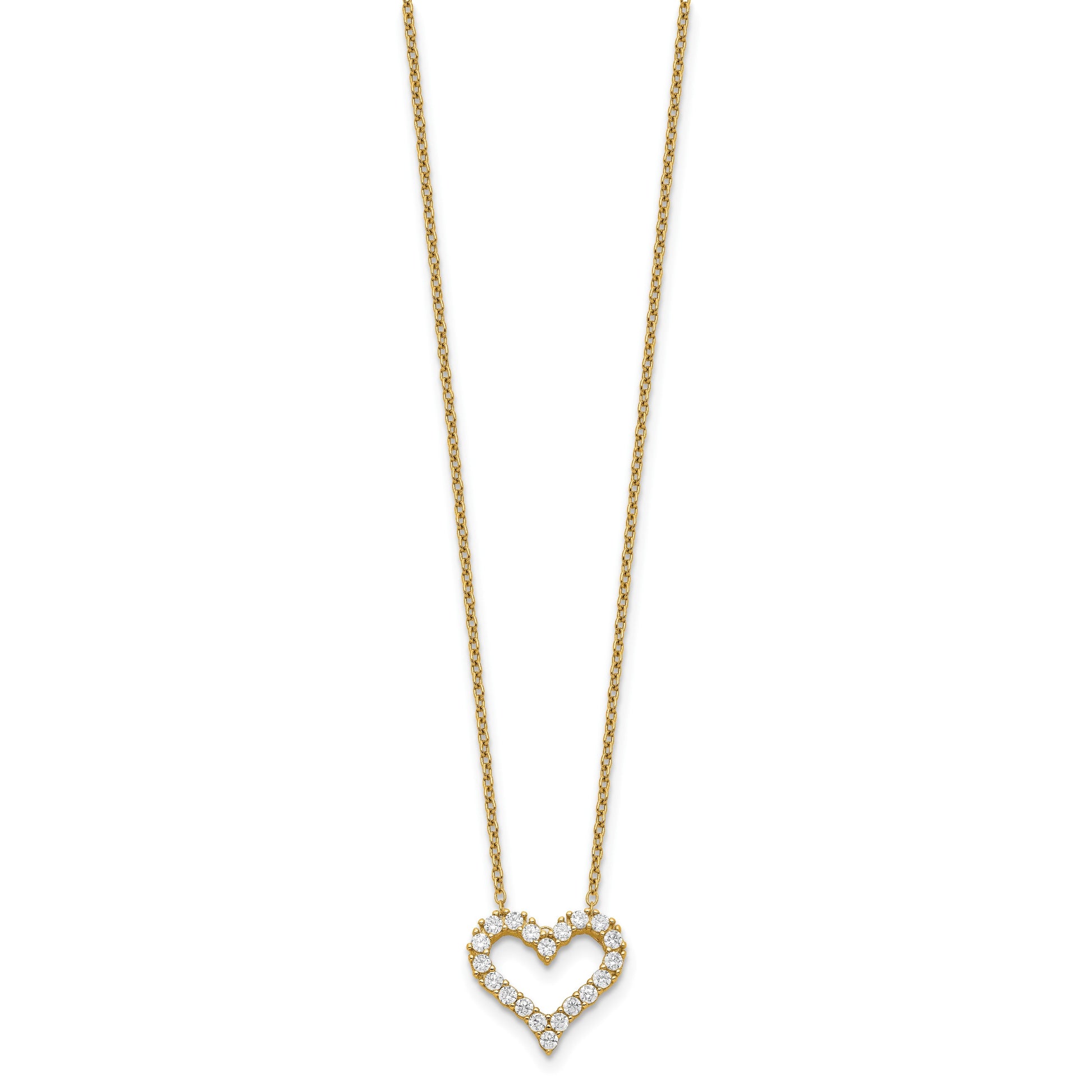 Sterling Silver Gold-platedCZ Heart w/ 2in ext. Necklace