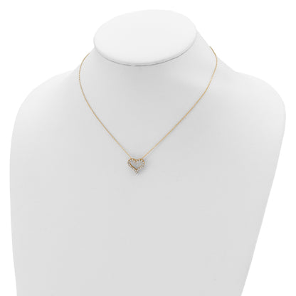 Sterling Silver Gold-platedCZ Heart w/ 2in ext. Necklace