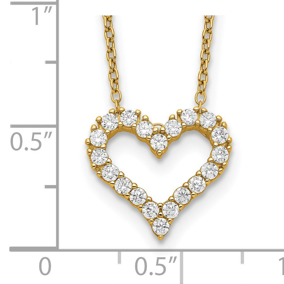 Sterling Silver Gold-platedCZ Heart w/ 2in ext. Necklace