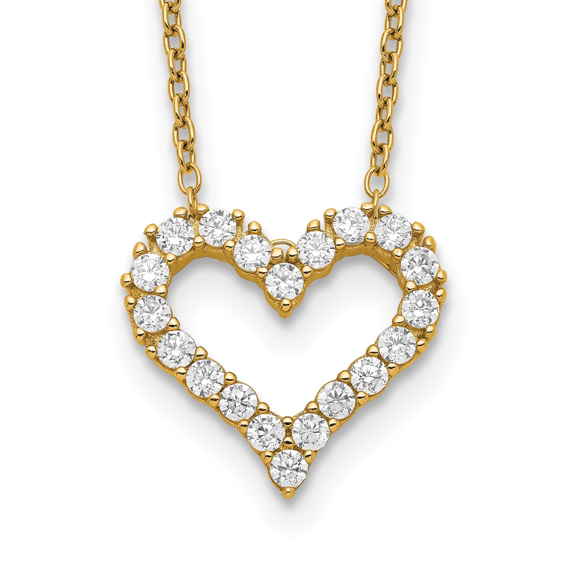 Sterling Silver Gold-platedCZ Heart w/ 2in ext. Necklace