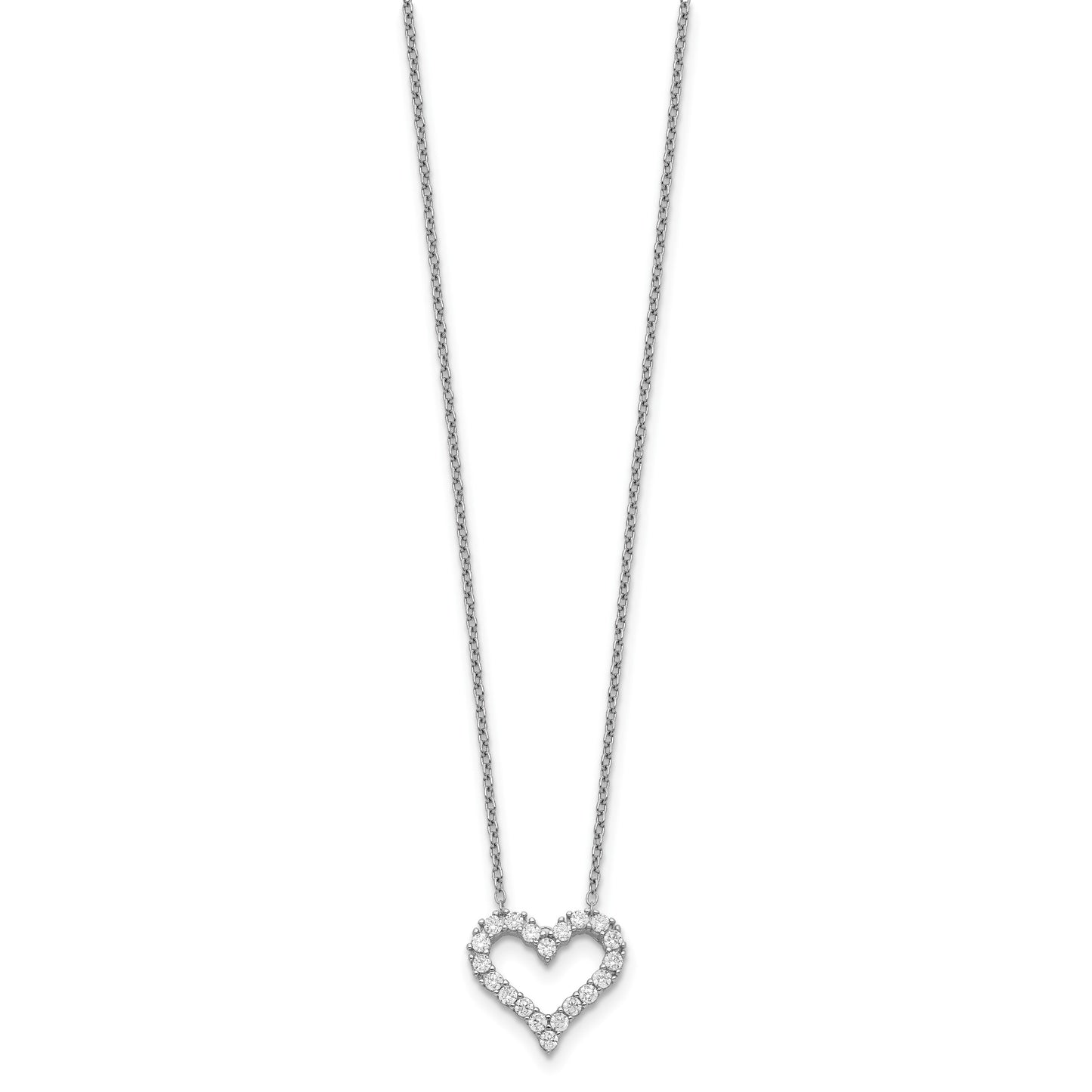 Sterling Silver Rhodium-plated CZ Open Heart 16 inch Necklace with 2 inch extension