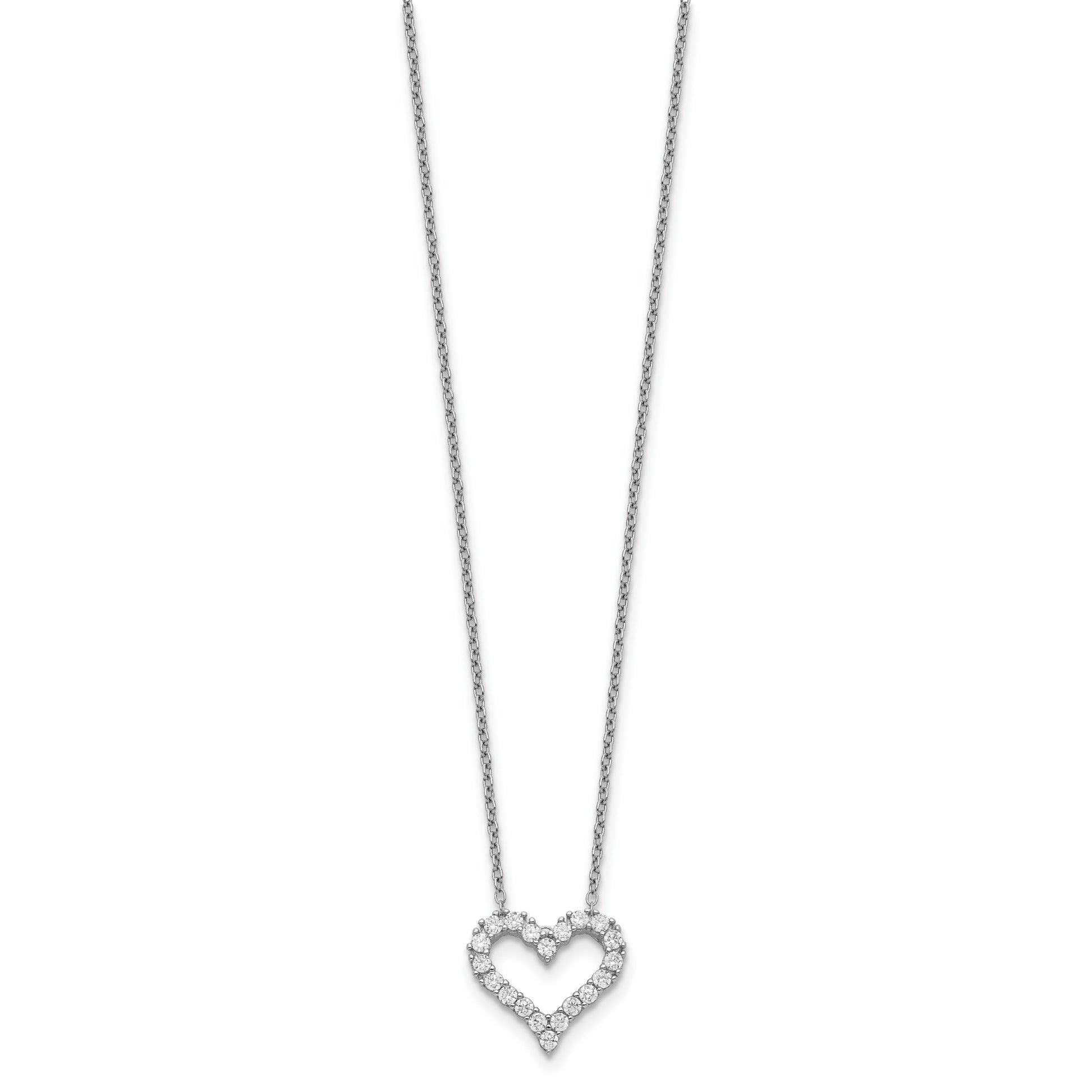 Sterling Silver Rhodium-plated CZ Open Heart 16 inch Necklace with 2 inch extension
