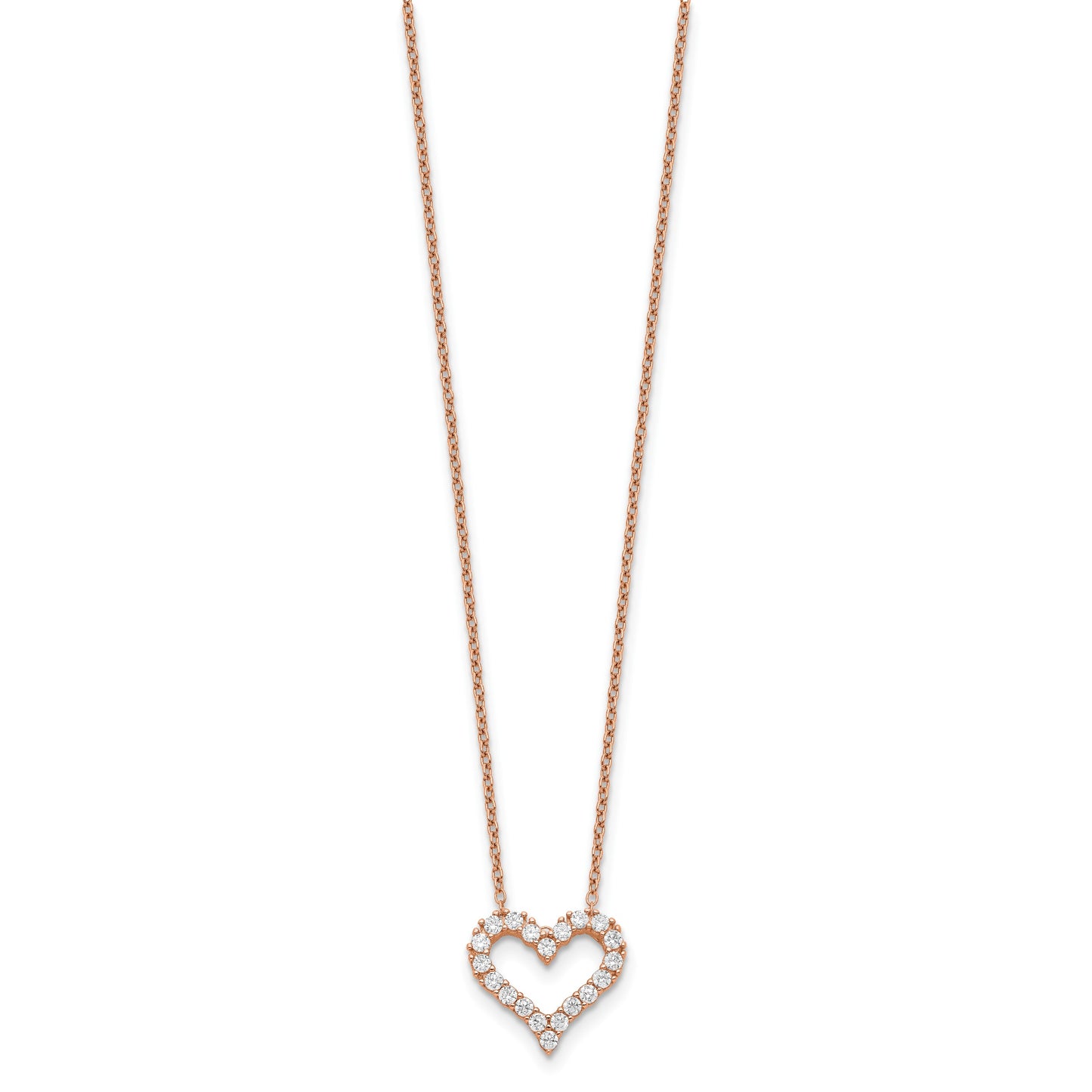 Sterling Silver Rose Gold-plated CZ Heart w/ 2in ext. Necklace