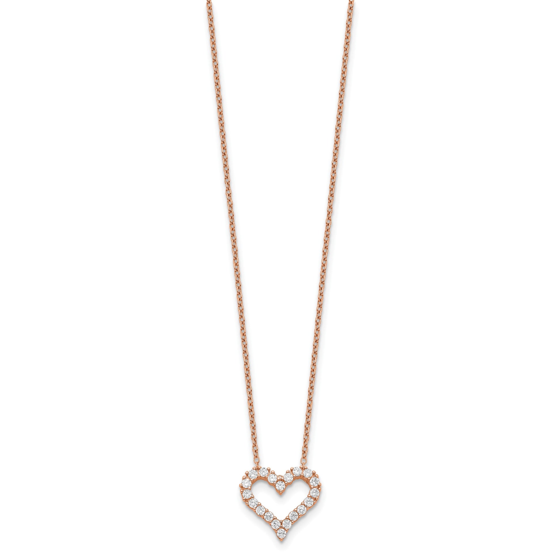 Sterling Silver Rose Gold-plated CZ Heart w/ 2in ext. Necklace
