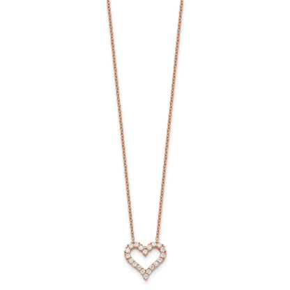 Sterling Silver Rose Gold-plated CZ Heart w/ 2in ext. Necklace