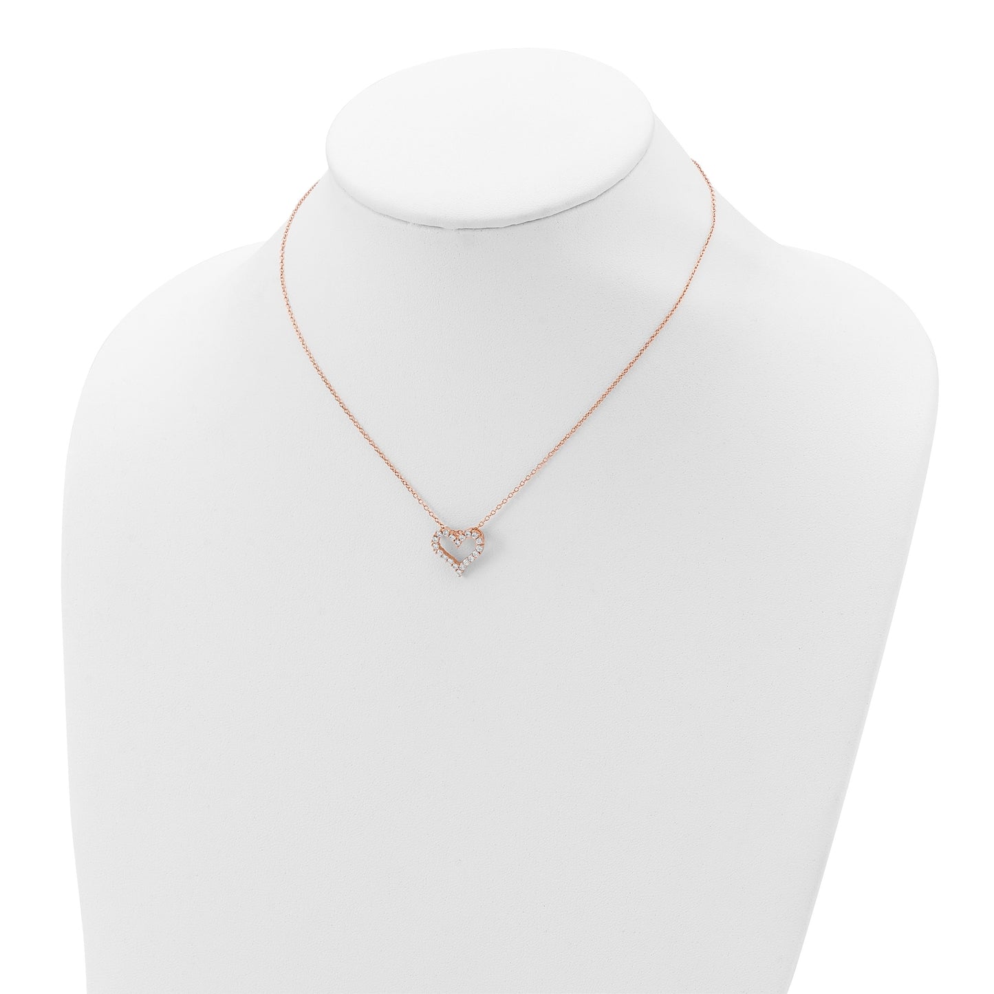 Sterling Silver Rose Gold-plated CZ Heart w/ 2in ext. Necklace